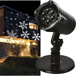 EMOS LED Projektor, weiße Schneeflocken mit Schneien-Effekt, Fassaden-, Wand- und Mauer-Projektion, IP44, Weihnachtsbeleuchtung für Außen & Innen, 3m Kabel, Schwarz, DCPC04