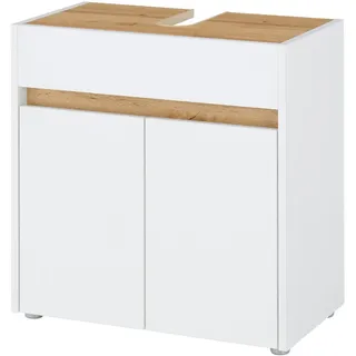 furn.design Waschbeckenunterschrank "Center" weiß, und Eiche, Bad Unterschrank 60 cm - Weiß, Naturbelassen