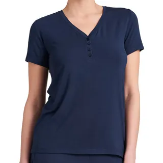SCHIESSER Damen Schlafshirt Kurzarm Modal mit Knopfleiste-Mix + Relax Pyjamaoberteil, blau_175476, 34