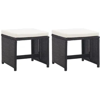 vidaXL Gartenhocker 2er set Mit Sitzkissen Poly Rattan Schwarz , Kunststoff , Quadratisch , 41x35x41 cm , Gartenmöbel, Gartensessel, Gartenhocker
