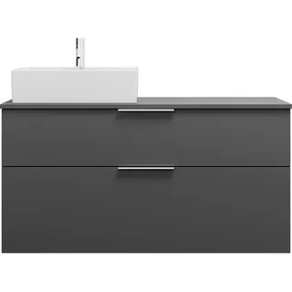 Burgbad Eqio Keramik-Aufsatzwaschtisch quadratisch, links, inklusive Waschtischunterschrank mit 2 Schubladen, Breite 1200mm, SGUQ120LF6584C0001G0146, Farbe: Dunkelgrau Matt/Alpinweiss / Dunkelgrau Matt, Griff