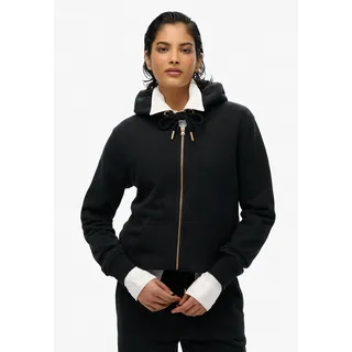 Superdry für Damen. W2012358A Hoodie mit Reißverschluss und Logo Essential schwarz, S, Lässig, Baumwolle, Nachhaltig