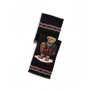 Polo Ralph Lauren für Herren. 449P02189001 Schal mit Polo-Bär aus schwarzem Intarsienstrick (OSFA), Lässig, Wolle