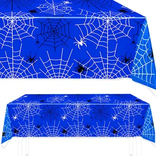 Ovanda XXL Tischdecke Spinnwebe,Einweg-Tischdecke mit Spinnennetz Tischdeko,Halloween Tischdecke aus Kunststoff,Kindergeburtstagsparty,Rechteckig Blaue Schwarzes Spinnennetz Tischdecke,Partytischdecke