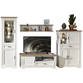 JASMIN Wohnwand Komplett-Set in Pinie hell, Artisan Eiche Optik - Schrankwand mit LED-Beleuchtung für Ihr Wohnzimmer im Landhausstil - 326 x 204 x 51 cm (B/H/T)