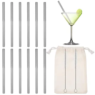 JIEYAO 12 Stück Kurze Strohhalme Edelstahl, Wiederverwendbare Trinkhalme Metall Strohhalm Cocktail Strohhalme mit Bürste für Säfte und Getränke