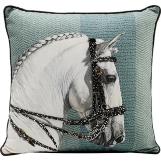 Kare Show Horse Head, Blau/Braun, 45x45 cm, Pferd-Motiv, Abnehmbarer Bezug mit Reißverschluss, Dekokissen inklusive Füllung