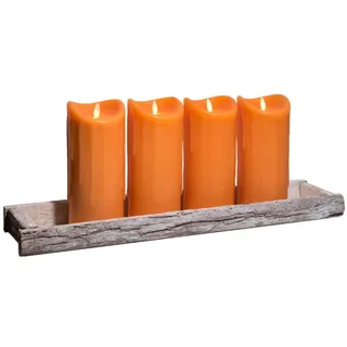 Tronje Dekoschale Holz Tablett mit LED Kerzen 23cm bewegte Flamme Timer Kerzentablett - orange