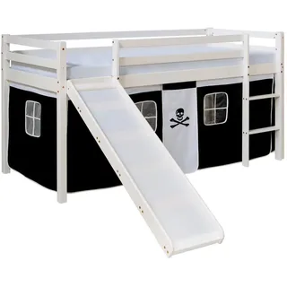 Homestyle4u Hochbett Spielbett Pirat 90 x 200 cm Kiefer massiv weiß