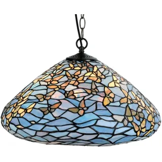 Casa Padrino Luxus Tiffany Hängeleuchte Schmetterlinge Blau / Mehrfarbig Ø 50 x H. 135 cm - Hängelampe aus zahlreichen Glas Mosaik Stücken