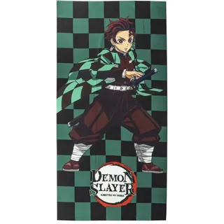 CERDÁ LIFE'S LITTLE MOMENTS Demon Slayer Kinderhandtuch, Schwarz und Grün, 70 x 140 cm, aus 100% Polyester, 240 g/m2, kleines Handtuch mit Tanjiro-Druck, Originalprodukt, entworfen in Spanien