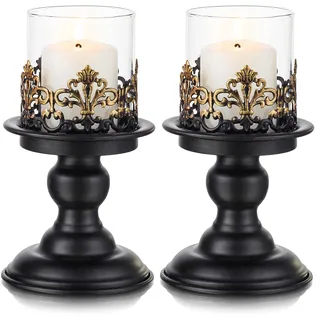Sziqiqi Vintage Kerzenständer Kerzenhalter für Stumpenkerzen - Schwarz Matt Rustikal Kerzenständer Metall Kerzenleuchter Kerzen Ständer für Weihnachtsdeko Ostern Advent Halloween Ramadan Taufe