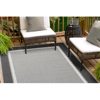 Andiamo In- und Outdoor Teppich Arizona - Balkonteppich wasserfest Outdoor-Teppich auch nutzbar als Wohnzimmerteppich oder Küchenteppich Anthrazit Bordüre 60 x 110 cm