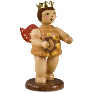 Engel mit Glockenkranz ohne Krone / natur Höhe ca 6,5cm NEU Holzengel Holzfigur