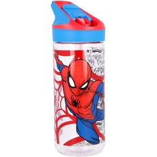 Spiderman | Wiederverwendbare Tritan-Flasche für Kinder | Wiederverwendbare Wasserflasche mit Anti-Tropf-System und Silikon-Strohhalm - leicht zu öffnen mit Druckknopf - Bpa frei - Kapazität: 620 ml
