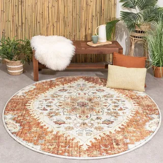 Vintage Gartenteppich Rund - Santo Mandala Terrakotta - Ø 100 cm - Balkon, Garten / Terrasse - FRAAI | Home & Living - Orientalisch - Braun