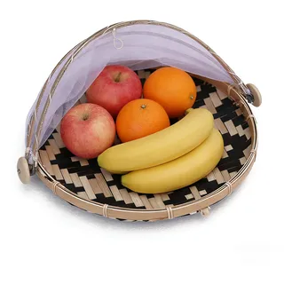 SZETOSY Zelt-Korb - Lebensmittel-Servierkorb, Netzkorb, handgewebt, für Picknick, Lebensmittelabdeckung, Outdoor, Schutz vor Insekten und Staub, für Obst, Gemüse, Brot, Bambu (Natur1)