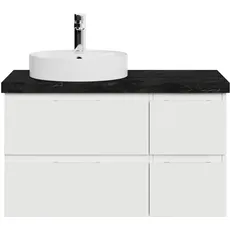 Saphir Waschtisch »Serie 4035 Keramik-Aufsatzbecken mit Unterschrank, 88 cm breit«, Waschplatz mit 4 Schubladen, Griffuge, Schneeweiß Glanz, weiß
