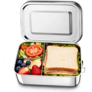 Homikit Brotdose mit Fächern, 1400ml Edelstahl Bento Box Lunchbox | für Kinder & Erwachsene, Auslaufsicher Metall Brotzeitdose mit Dichtring für Schule, Büro, Picknick, Spülmaschinenfest