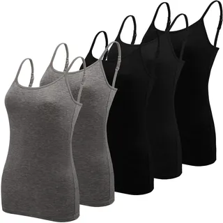 BQTQ 5 Stück Unterhemd Damen Spaghetti Top Spaghettiträger Basic Cami Tank Tops mit Verstellbarer Strap für Frauen, XL(Schwarz)