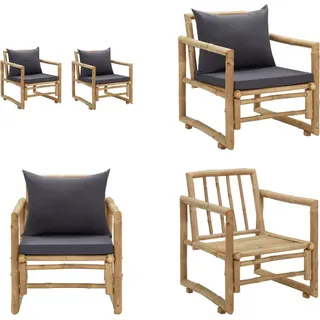 vidaXL Gartenstühle mit Kissen 2 Stk. Bambus - Gartenstuhl - Gartenstühle - Outdoor-Stuhl - Outdoor-Stühle - Grau