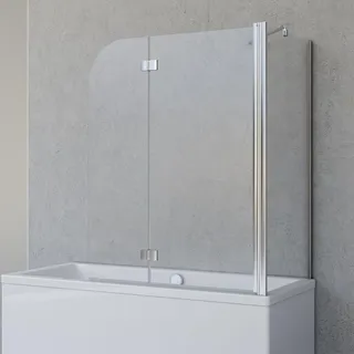 Schulte Duschabtrennung für Badewanne Angle, 2-teilig mit Seitenwand, Profilfarbe Chromoptik, 5 mm Sicherheitglas (ESG) Klar hell, Faltwand: 112 x 142 cm, Seitenwand geeignet für eine 74 - 76 cm Wanne