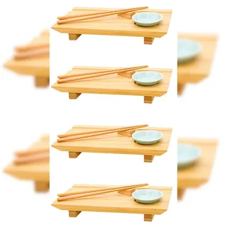 Dune Design 4x Japanisches Sushi Brett - 27x16x4 Bambus Platten Set - Teller mit Schälchen