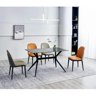 Esszimmer Set Designer Esstisch 4x Polsterstühle Edelstahl Möbel 5tlg - Braun