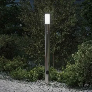 vidaXL Pollerleuchte mit Sensor und Steckdose 110 cm Edelstahl IP44 - Silber