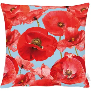 Dekokissen APELT "7702" Gr. 2, bunt (rot, blau, weiß, gemustert), B:49cm L:49cm, Baumwolle, Dekokissen_Sitzkissen_Kissenhüllen, Dekokissen, mit Mohnblüte, Kissenhülle ohne Füllung, 1 Stück