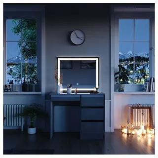 Vicco Schminktisch-Set Sherry Grau Hochglanz 90 cm mit LED-Spiegel, Model 41287 - Grau