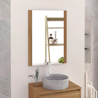 Baikal Badezimmerspiegel, Spiegel mit Holzseite, Option mit und ohne LED, Stile, passend für Badezimmer oder jeden Wohnraum, 70 x 80 cm, Teka-Holz