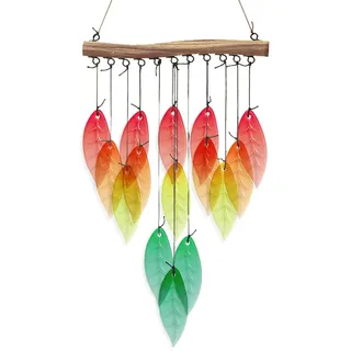 CUTHOLLOW Glasblätter Windspiel Hochwertiges, Regenbogen Windspiele Garten 58 CM, Einzigartiger Herrlicher Klang, Handgefertigt, Bemalt, Balkon Deko Gartendeko, Glockenspiel für Draußen Terrasse Rasen