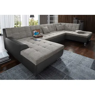 DOMO collection Wohnlandschaft »Treviso incl. Zierkissen, moderne Steppung, XXL: B/T/H: 364/201/83 cm« wahlweise mit Bettfunktion, in vielen Bezugsarten auch in Cord U-Form, schwarz