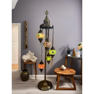 Türkische Stehlampe mit 5 handgefertigten Mosaik-Glaskugeln – Bunte Wohnzimmerlampe – 120 cm hoch - Bunt