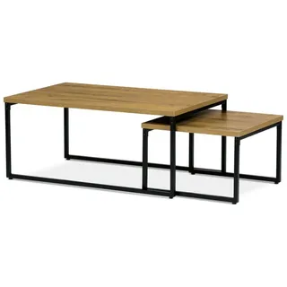 Couchtische Autronic 2er-Set Couchtische, Platte aus MDF mit Wildeiche-Nachbildung, Metall schwarz (CT-619 EICHE) - Schwarz