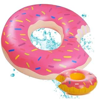 Donut Schwimmreifen Schwimmring - ca. 120 cm Luftmatratze für Pool & Wasser - Kinder & Erwachsene & 1x Getränkehalter aufblasbar (1x Pink)