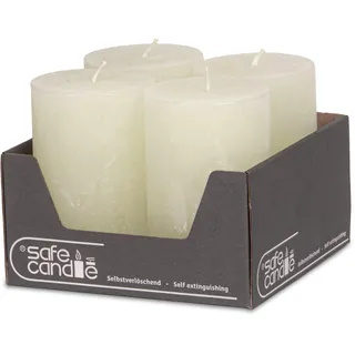 DecoLite Stumpenkerzen Rustic 4er Set 110x70 mm | Selbstverlöschend Safe Candle | Durchgefärbt RAL-zertifiziert | Brenndauer ca. 51h | Made in Germany | Rustik Deko Kerzen von DecoLite (wollweiss)