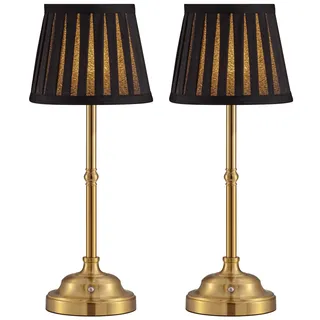 VISDANFO LED Tischlampe Kabellos 2er Set, Dimmbare Vintage Nachttischlampe, Retro Tischlampe Akku, 4000mAh Batteriebetrieben, Geeignet Für Innen, Outdoor, Bar, Wohnzimmer (Gold + Schwarz Lampenschirm)
