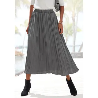Maxirock LASCANA "mit Plisseefalten aus edel glänzender Ware", Damen, Gr. 34, grau (anthrazit), Web, Obermaterial: 100% Polyester, unifarben, figurumspielend knöchellang, Röcke Maxirock, festlicher Faltenrock, Plisseerock in Midilänge, eleganter Satinrock, Topseller
