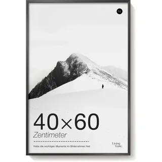 LIVINGTASTE 1 Stück Bilderrahmen 40×60 cm - Aluminium Schwarz Rahmen | gebürstet mit gehärtetem Glas Fotos Großer Fotorahmen für Poster und Wohnzimmer Kinderzimmer Deko Galerie