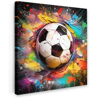 MuchoWow Leinwandbild Fußball - Farbe - Farben - Schwarz - Weiß Deko Groß 90x90 cm , Textil , Kiefer , Abstrakt , Quadratisch , 90x90 cm , FSC 100% , gerahmt , Bilder & Rahmen, Bilder, Leinwandbilder