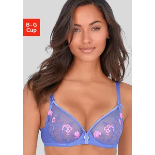 Bügel-BH LASCANA "Maria", Damen, Gr. 85, Cup C, blau, pink, Spitze, Obermaterial: 74% Polyamid, 23% Polyester, 3% Elasthan, BHs Bügel-BH, mit Blumen aus edler Stickereispitze, transparente Unterwäsche