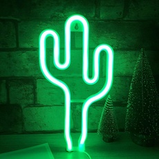 ENUOLI LED Kaktus Leuchtreklame Neon Grün Led Neonlicht USB oder Batteriebetrieben Neon Nachtlichter Neonlampen Kunstdekor Wanddekoration Tischleuchten Dekorativ für Zuhause Hochzeit Geburtstagsfeier