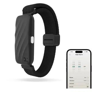 Homedics WakeBand Vibrationsalarm-Armband - Stille Wecker-Alternative mit 9 Modi und Schlummerfunktion, App-Steuerung, Sanfte Vibrationsuhr zum Aufwachen, Weiches Stoffband, Schwarz