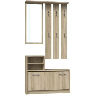 Garderobe mit Spiegel, Schrank und Kleiderhaken Sonoma GS1 - Braun
