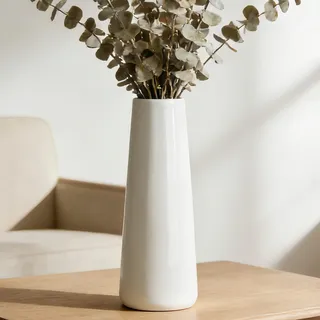 JIDOFUE Weiße Keramikvase, hohe Blumenvase, 12 Zoll/30 cm hoch Moderne große strukturierte Bodenvasen für Home Decor, Regal, Bauernhaus, Wohnzimmer Tischmittelpunkte,Skinny Vase für Pampasgras