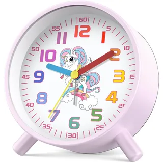 SOCICO Kinderwecker Cartoon mit Nachtlicht geräuschlo für Kinder 5-15 Jahre | Bezaubernde Einhorn Kinderuhr mit großen Zahlen, Nachtlicht, Schlummerfunktion und leisem Quarzwerk das perfekte Geschenk.