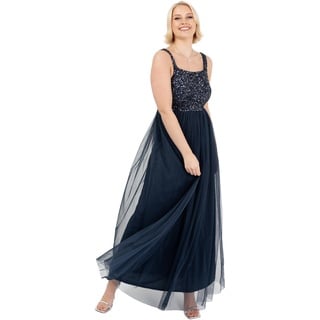 Maya Deluxe Damen Ladies Womens Maxi Dress Wide Straps Sleevless Square Neckline Embellished for Wedding Guest Prom Brautjungfernkleid, Navy, 52