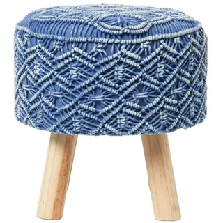 Homescapes Makramee-Hocker Willow blau, 41/41/43 cm , Blau , Textil , Uni , Rund , 41x43x41 cm , Oeko-Tex® Standard 100 , Wohnzimmer, Sessel, Hocker & Hockerbänke, Sitzhocker